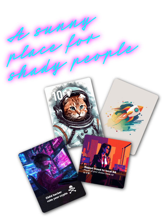Crypto Beach cards and slogan